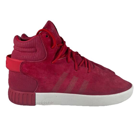 Adidas Tubular Invader Mid Red Suede Lace Up Athletic Shoes Men's Size 10 - Picture 1 of 11